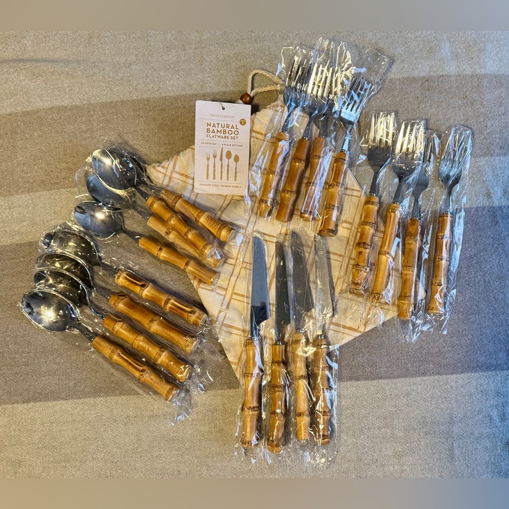 Two's Company Bamboo Handle Flatware Set - Picture 2 of 6